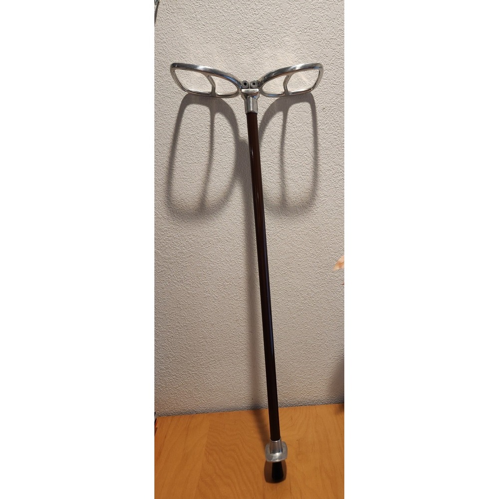 Vintage Walking Cane Made in England Chair-Style‎ Aluminum Handle Wood Shaft 50s